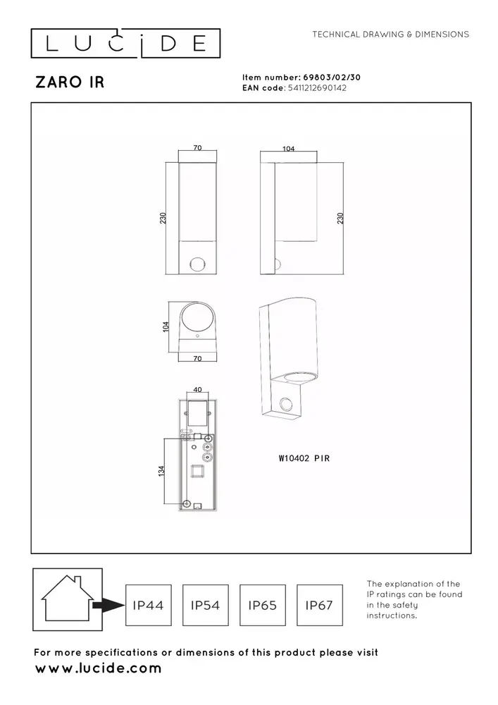 Lucide ZARO IR - Wandstrahler / Wandleuchte Innen/Außen - 2xGU10 - IP65 - Bewegungs- & Tag/Nachtsensor (schaltbar) - Schwarz