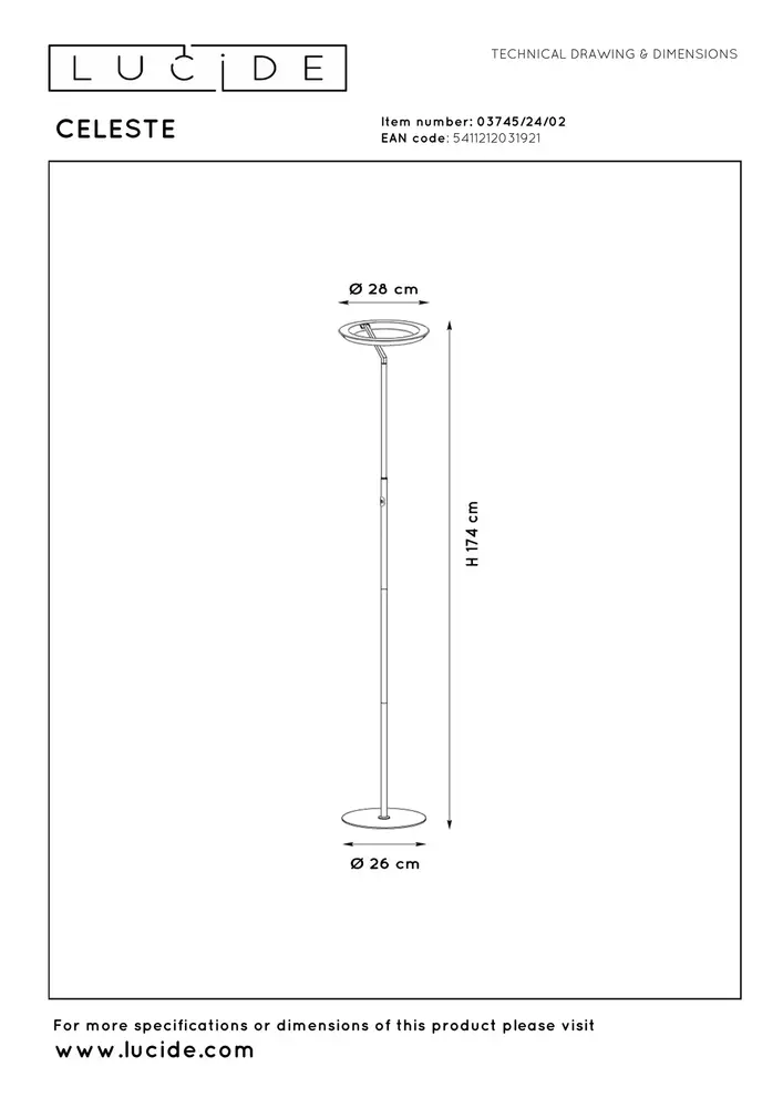 Lucide CELESTE - Stehleuchte - Ø 28 cm - LED Dimb. - 1x21W 2700K - Schwarz