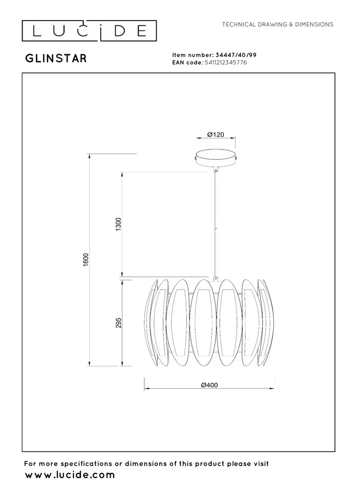 Lucide GLINSTAR - Hängeleuchte - Ø 40 cm - 1xE27 - Mehrfarbig