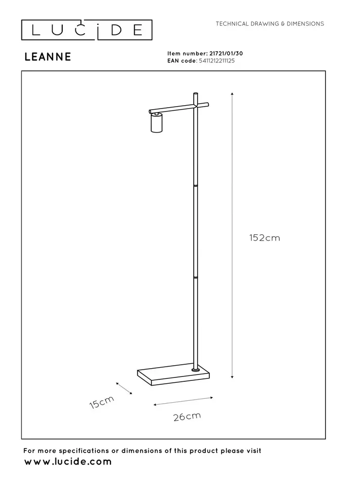 Lucide LEANNE - Stehleuchte - 1xE27 - Schwarz