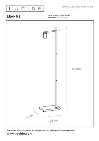 Lucide LEANNE - Stehleuchte - 1xE27 - Schwarz
