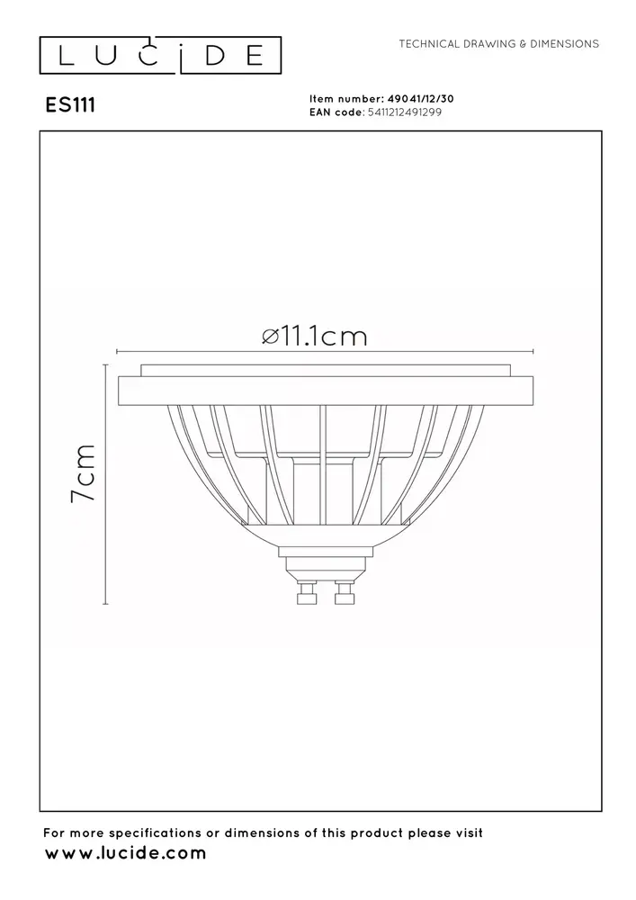 Lucide ES111 - Led Glühbirne - Ø 11 cm - LED Dim to warm - GU10 - 1x12W 2200K/3000K - Schwarz