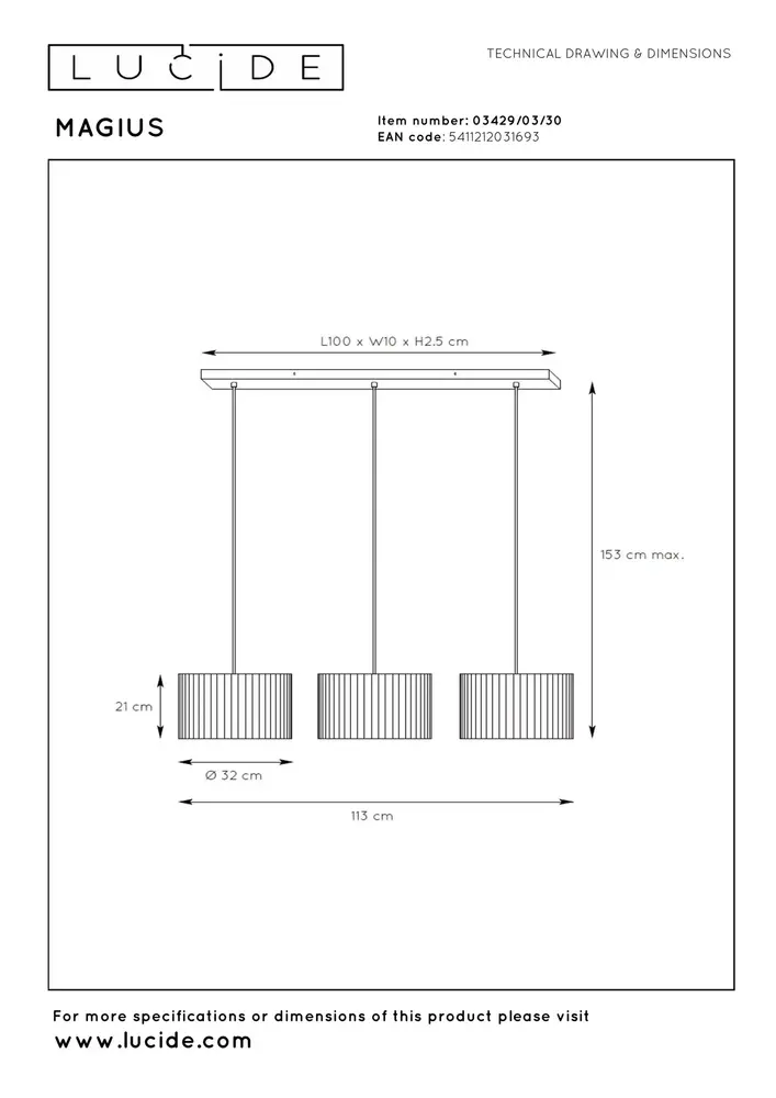 Lucide MAGIUS - Hängeleuchte - 3xE27 - Natur