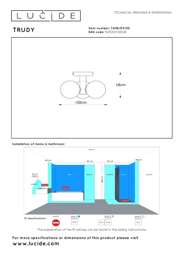Lucide TRUDY - Deckenleuchte Bad - Ø 28 cm - 3xG9 - IP44 - Schwarz