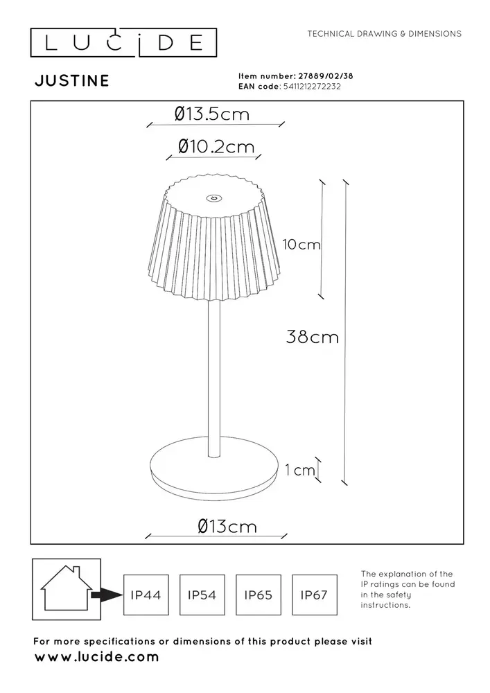 Lucide JUSTINE - Wiederaufladbare Tischleuchte Innen/Außen - Batterie/Batterie - LED Dimb. - 1x2W 2700K - IP54 - Mit kabelloser Ladestation - Beige