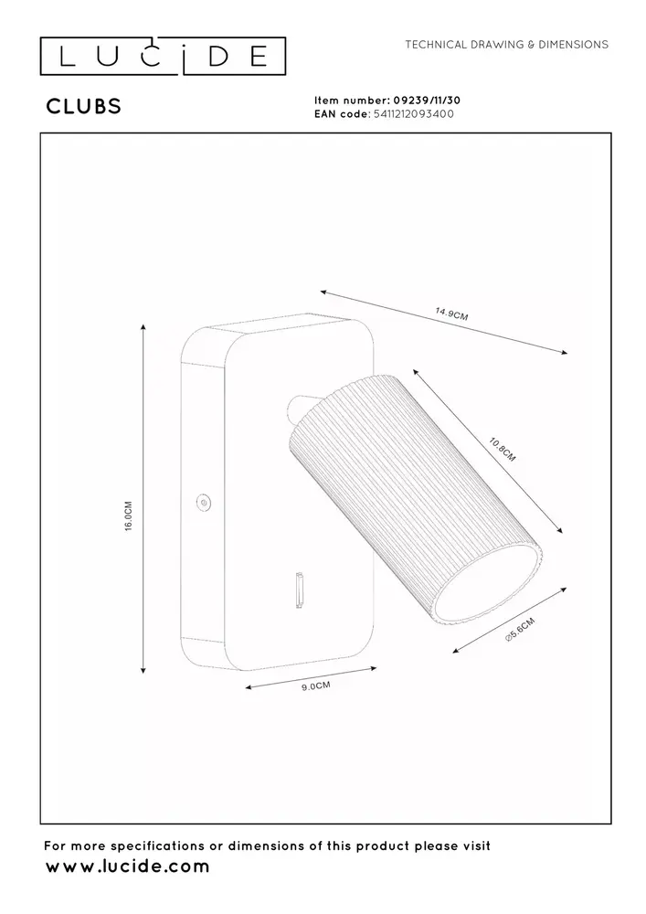 Lucide CLUBS - Bettleuchte / Wandleuchte - 1xGU10 - Weiß