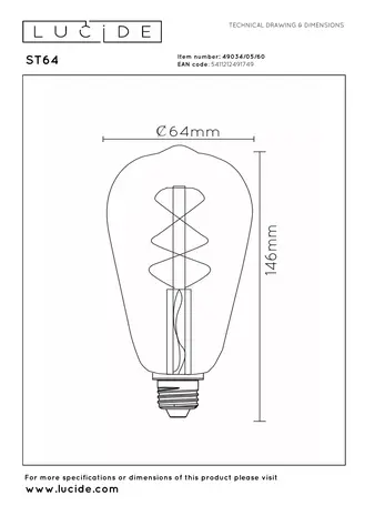 Lucide ST64 - Glühbirne - Ø 6,4 cm - LED Dimb. - E27 - 1x4,9W 2700K - Transparent