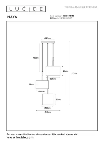 Lucide MAYA - Hängeleuchte - Ø 46 cm - 3xE27 - Beige