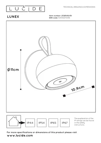 Lucide LUNEX - Wiederaufladbare Wandleuchte Innen/Außen - Batterie/Batterie - LED Dimb. - 1x2W 3000K - IP54 - Magnetisch - Weiß