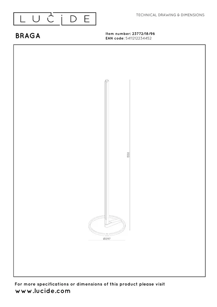 Lucide Premium BRAGA - Stehleuchte - Ø 30 cm - LED Dimb. - CCT - 1x22W 2700K/4000K - Kaffee