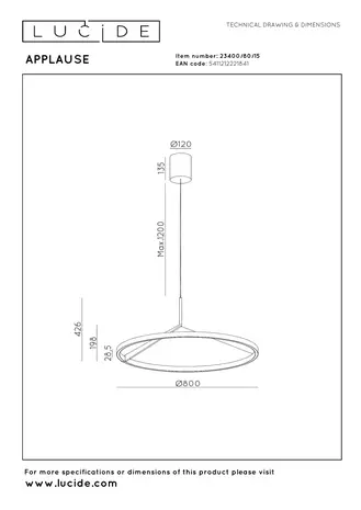 Lucide Premium APPLAUSE - Hängeleuchte - Ø 80 cm - LED Dimb. - CCT - 1x43W 2700K/4000K - Graues Eisen Lucide Premium APPLAUSE - Hängeleuchte - Ø 80 cm - LED Dimb. - CCT - 1x43W 2700K/4000K - Graues Eisen