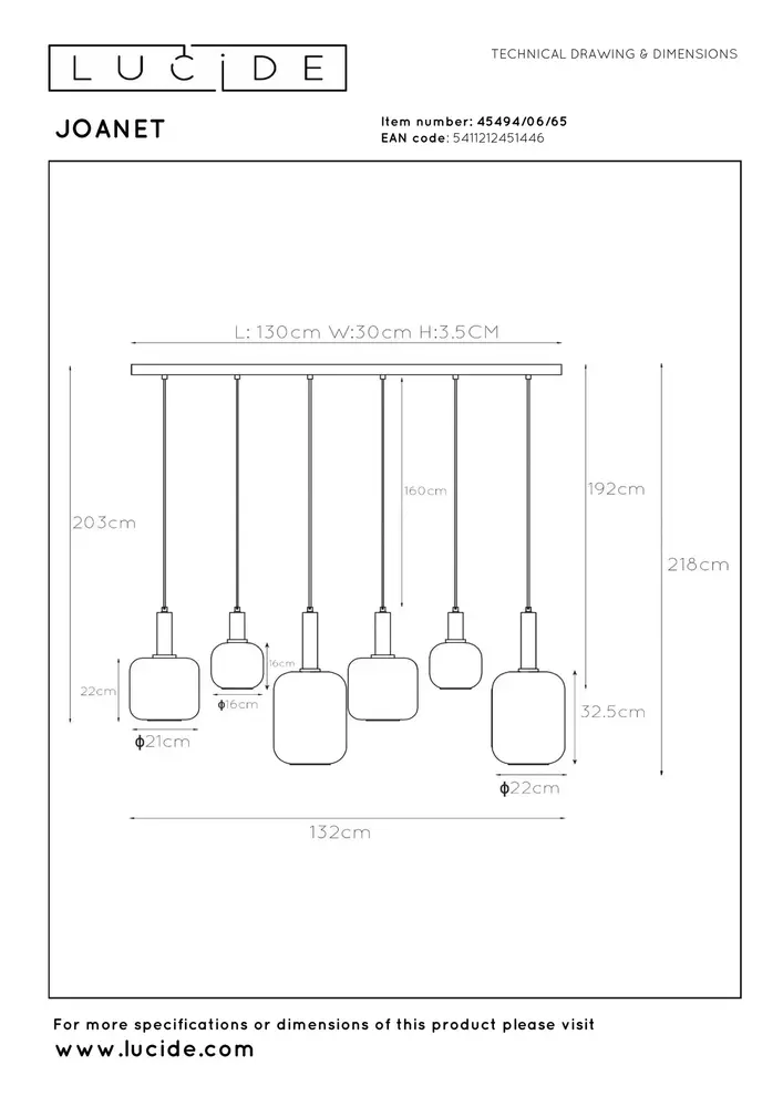 Lucide JOANET - Hängeleuchte - 6xE27 - Fumé