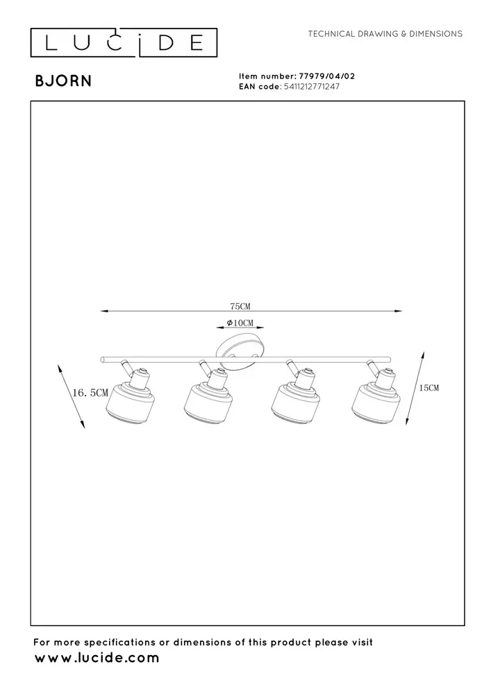 Lucide BJORN - Deckenstrahler - 4xE14 - Schwarz