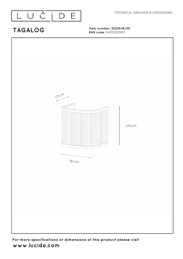 Lucide TAGALOG - Wandleuchte - 1xE27 - Schwarz