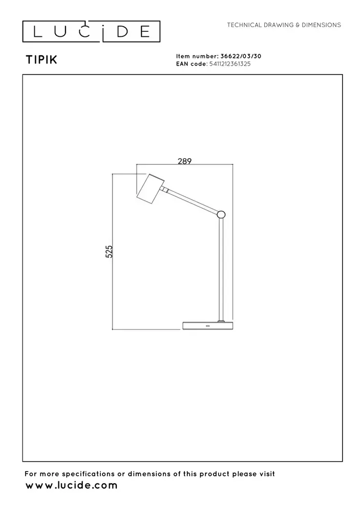 Lucide TIPIK - Wiederaufladbare Schreibtischlampe - Batterie/Batterie - LED 3 StepDim - 1x3W 2700K - Schwarz