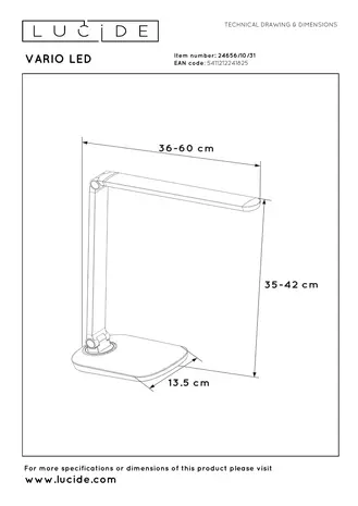 Lucide VARIO LED - Schreibtischlampe - LED Dim to warm - 1x8W 2700K/6500K - Weiß