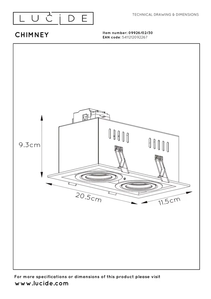 Lucide CHIMNEY - Downlight - 2xGU10 - Schwarz