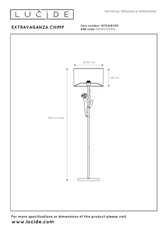 Lucide EXTRAVAGANZA CHIMP - Stehleuchte - Ø 35 cm - 1xE27 - Schwarz