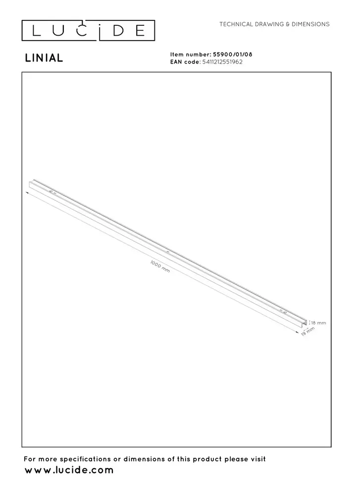 Lucide LINIAL Aufbauschiene - 1 Phase Schienensystem / Stromschienenbeleuchtung - 1 Meter- Matt Schwarz Chrom