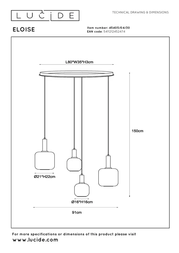 Lucide ELOISE - Hängeleuchte - 4xE27 - Schwarz