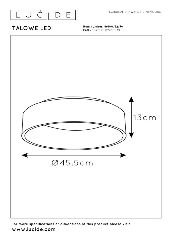 Lucide TALOWE LED - Deckenleuchte - Ø 45,5 cm - LED Dimb. - 1x30W 3000K - Weiß
