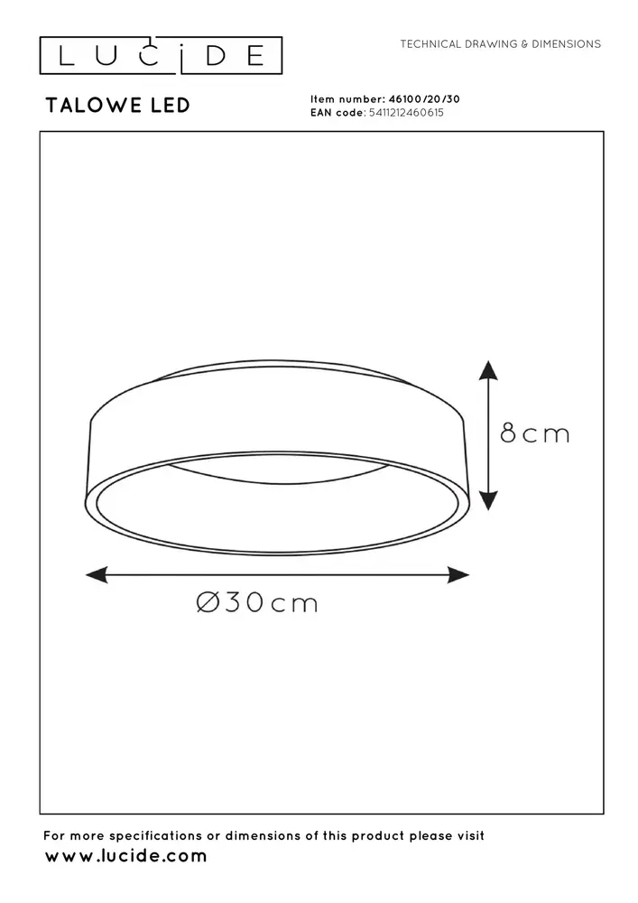 Lucide TALOWE LED - Deckenleuchte - Ø 30 cm - LED Dimb. - 1x20W 3000K - Schwarz
