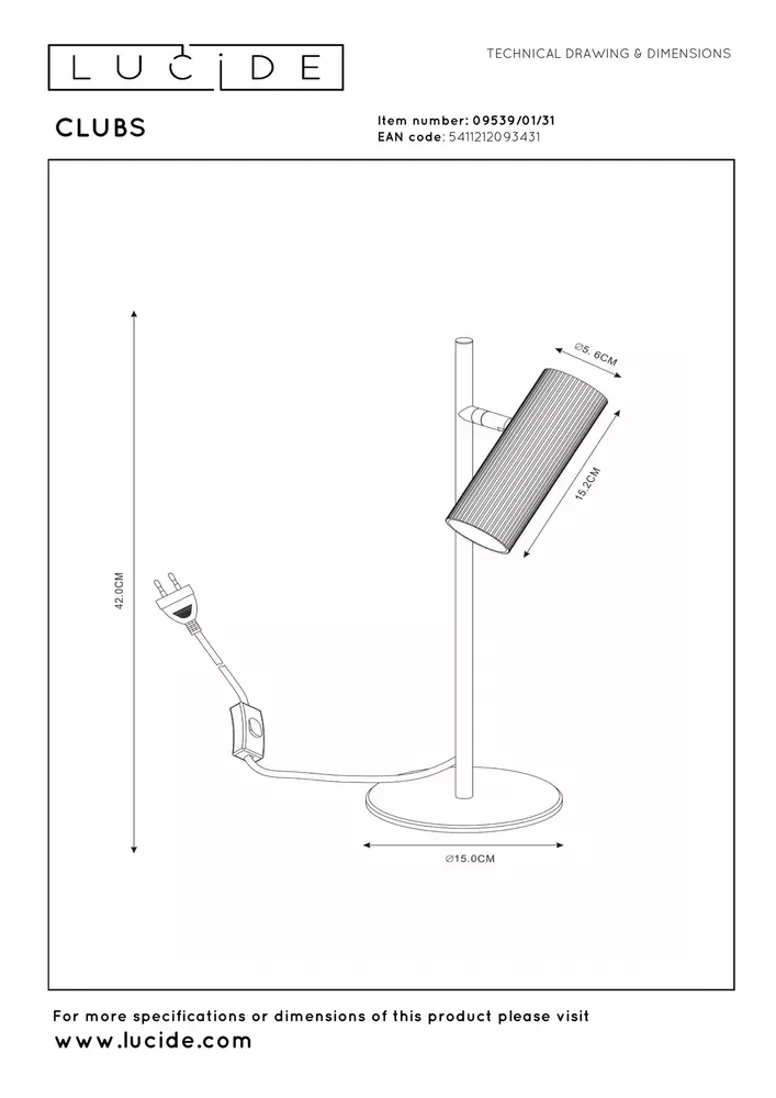 Lucide CLUBS - Schreibtischlampe - 1xGU10 - Weiß