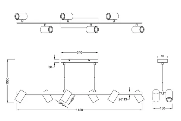 Trio Leuchten Hängelampe Marley 6-flammig L 115 cm schwarz Trio Leuchten Hängelampe Marley 6-flammig L 115 cm schwarz