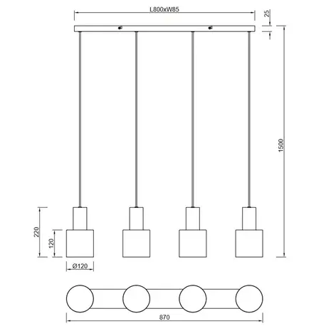 Trio Leuchten Hängelampe Agudo 4-flammig L 80 cm schwarz Trio Leuchten Hängelampe Agudo 4-flammig L 80 cm schwarz