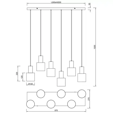 Trio Leuchten Hängelampe Agudo 6-flammig L 85 cm schwarz Trio Leuchten Hängelampe Agudo 6-flammig L 85 cm schwarz