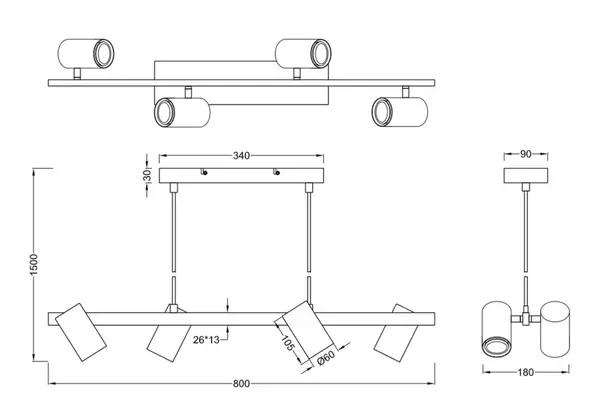 Trio Leuchten Hängelampe Marley 4-flammig L 80 cm schwarz Trio Leuchten Hängelampe Marley 4-flammig L 80 cm schwarz