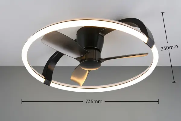 Trio Leuchten Deckenventilator Stockholm RGB WIFI Ø 74 cm schwarz
