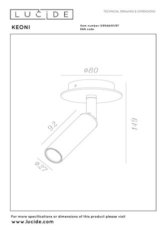 KEONI - Plafondspot - Ø 8 cm - LED - 1xG9 - Koffie | Essential