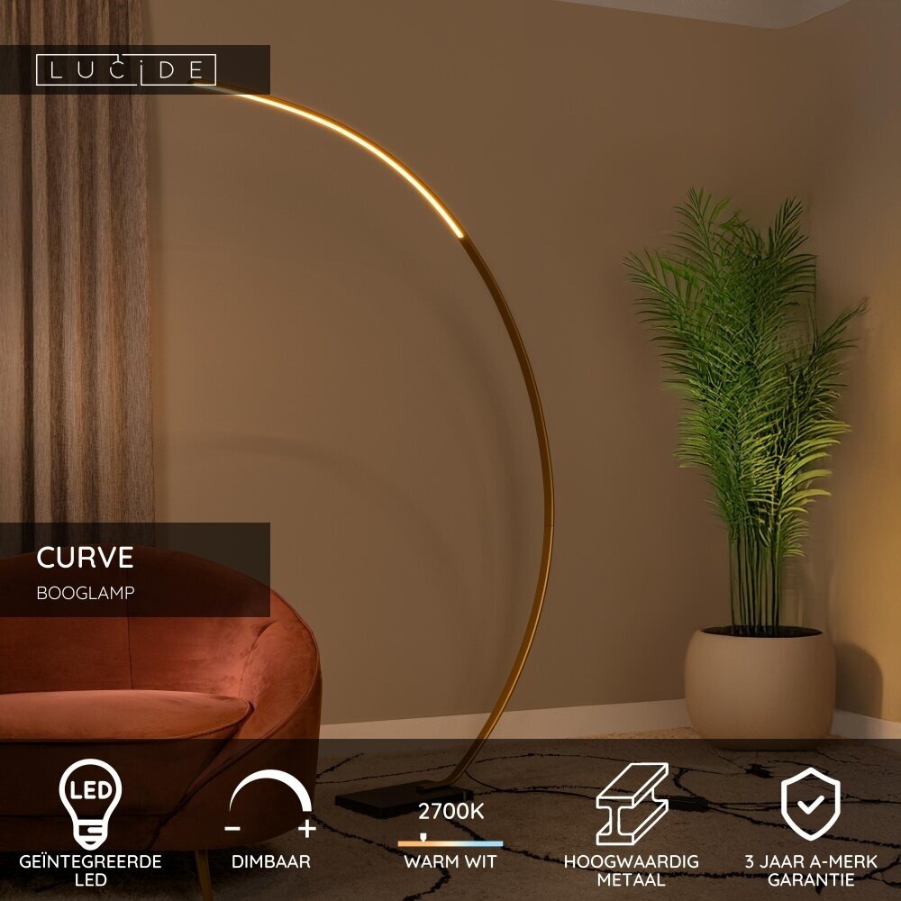 Lucide CURVE – Bogenlampe – LED, dimmbar – 1×15 W, 2700 K – Mattgold / Messing