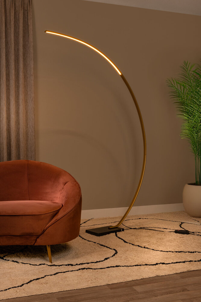 Lucide CURVE – Bogenlampe – LED, dimmbar – 1×15 W, 2700 K – Mattgold / Messing
