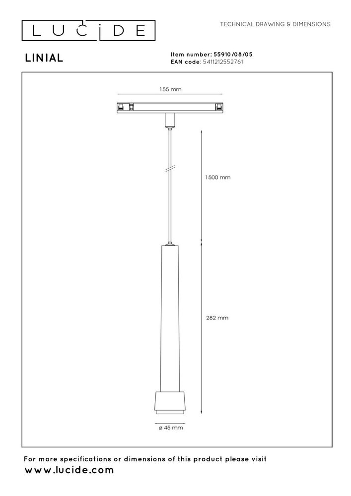 Lucide Premium LINIAL TUBIZ Hängeleuchte – 1-Phasen-Schienensystem / Smart-Schienenbeleuchtung – Smart – 48-V-Schiene – 1xLED – Champagner