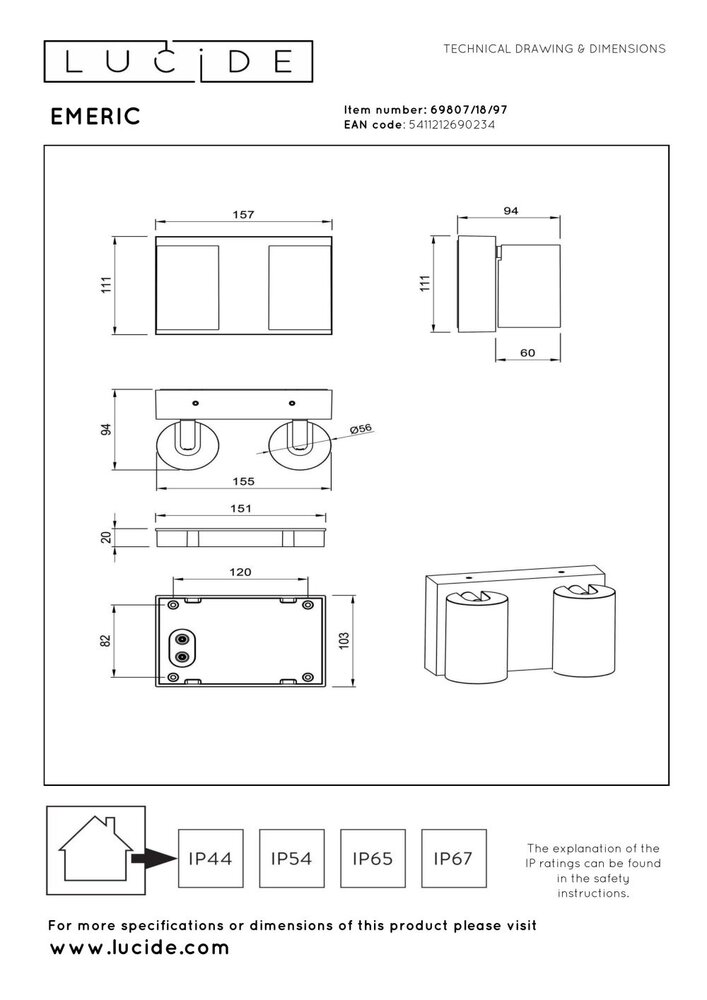Lucide EMERIC – Wandstrahler / Wandleuchte für den Innen- und Außenbereich – LED – CCT – 2×9 W 2700 K/4000 K – IP65 – Rostbraun | Essential Lucide EMERIC – Wandstrahler / Wandleuchte für den Innen- und Außenbereich – LED – CCT – 2×9 W 2700 K/4000 K – IP65 – Rostbraun | Essential