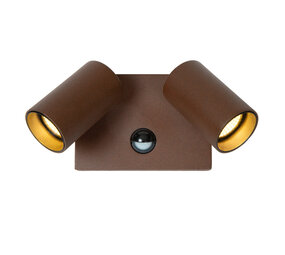Lucide EMERIC – Wandstrahler / Wandleuchte für den Innen- und Außenbereich – dimmbare LED – CCT – 2×9 W 2700 K/4000 K – IP65 – Bewegungssensor – Rostbraun | Essential