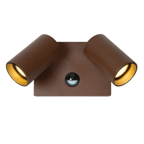 Lucide EMERIC – Wandstrahler / Wandleuchte für den Innen- und Außenbereich – dimmbare LED – CCT – 2×9 W 2700 K/4000 K – IP65 – Bewegungssensor – Rostbraun | Essential