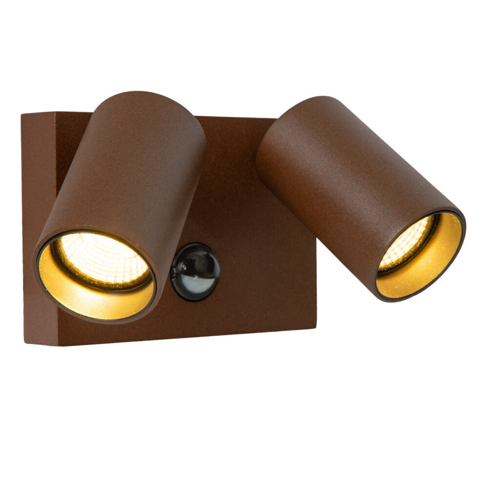 Lucide EMERIC – Wandstrahler / Wandleuchte für den Innen- und Außenbereich – dimmbare LED – CCT – 2×9 W 2700 K/4000 K – IP65 – Bewegungssensor – Rostbraun | Essential