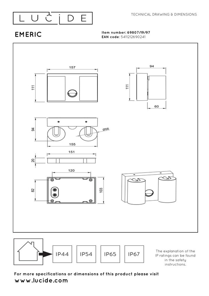 Lucide EMERIC – Wandstrahler / Wandleuchte für den Innen- und Außenbereich – dimmbare LED – CCT – 2×9 W 2700 K/4000 K – IP65 – Bewegungssensor – Rostbraun | Essential