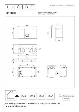 Lucide EMERIC – Wandstrahler / Wandleuchte für den Innen- und Außenbereich – dimmbare LED – CCT – 2×9 W 2700 K/4000 K – IP65 – Bewegungssensor – Rostbraun | Essential