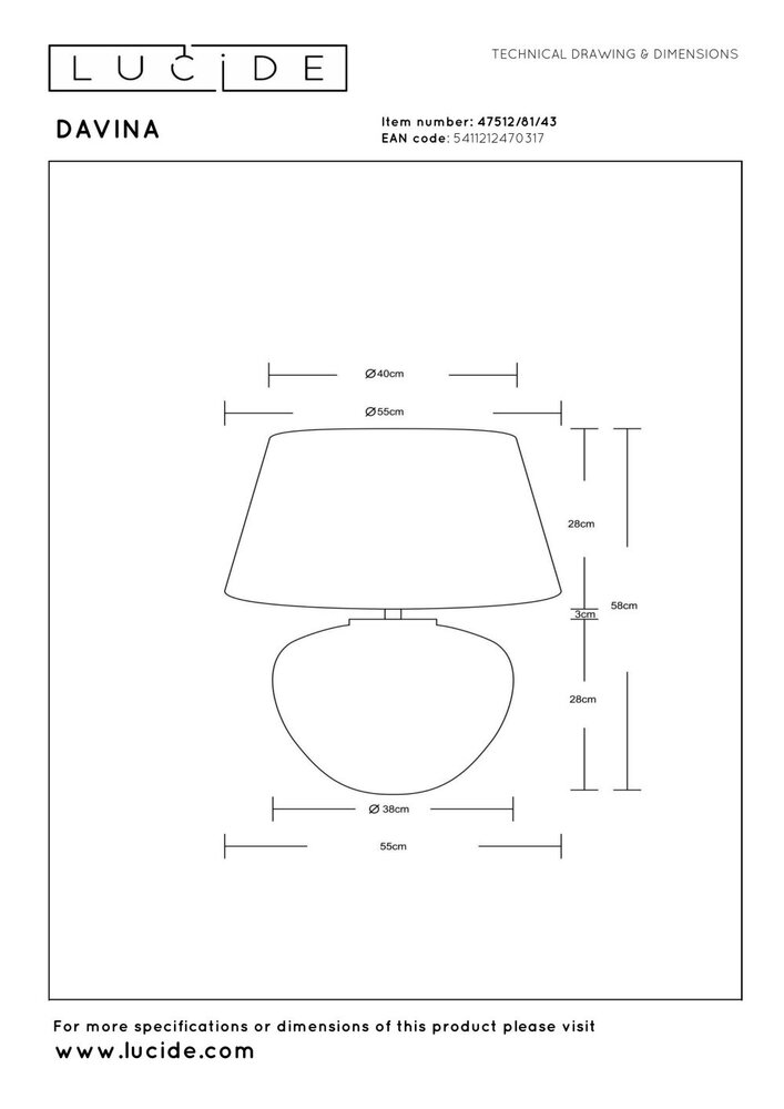 Lucide DAVINA – Tischleuchte – Ø 55 cm – 1xE27 – Braun | Vibes