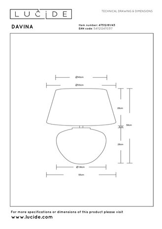 Lucide DAVINA – Tischleuchte – Ø 55 cm – 1xE27 – Braun | Vibes