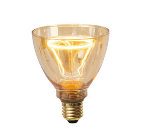 Lucide GO90 – Glühfadenlampe – Ø 9 cm – dimmbare LED – E27 – 1×3,5 W, 2200 K – bernsteinfarben