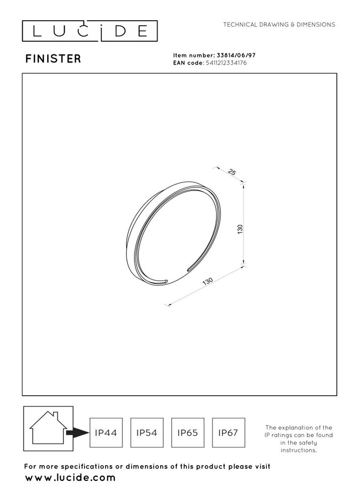 Lucide FINISTER – Wandleuchte für den Innen- und Außenbereich – Ø 13 cm – LED – 1x6W 2700K – IP54 – Rostbraun | Essential