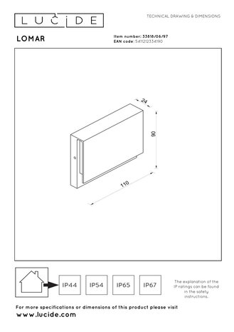 Lucide LOMAR – Wandleuchte für den Innen- und Außenbereich – LED – 1x6W 2700K – IP54 – Rostbraun | Essential