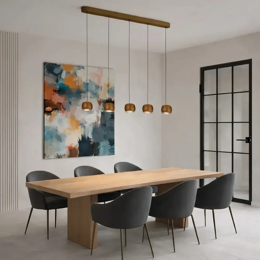 Freelight Hängelampe Cosmo 5-flammig L 120 cm Komfortlift Bronze Gold Freelight Hängelampe Cosmo 5-flammig L 120 cm Komfortlift Bronze Gold