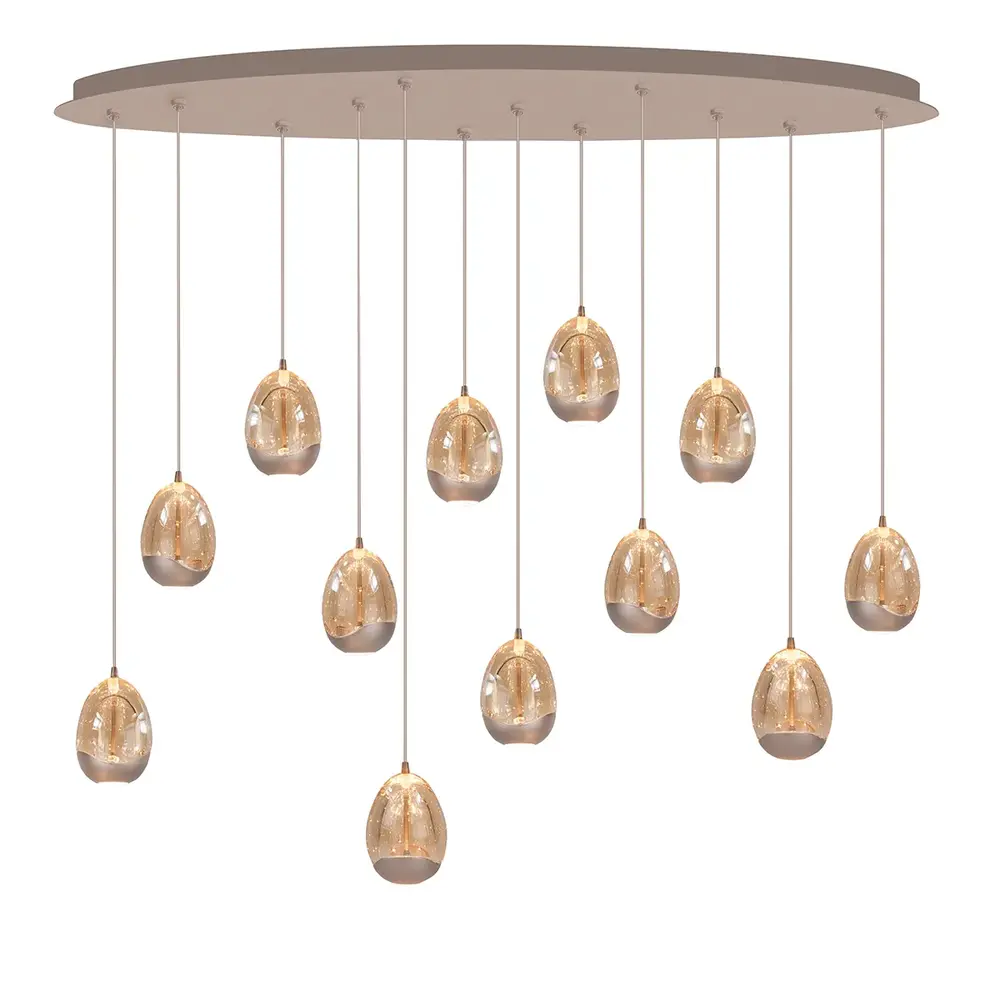 Highlight Hängelampe Egg oval 12-flammig L 140 cm Champagner