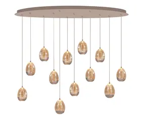 Highlight Hängeleuchte Egg, oval, 12-flammig, L 140 cm, champagnerfarben
